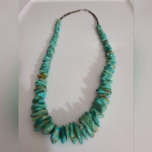 Vintage navajo turquoise oyster shell necklace huge chunks sterling silver 29"